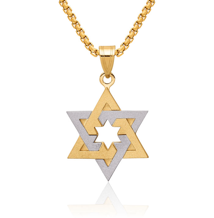 14K Solid Two Tone Gold Star of David Jewish Magen Necklace Judaica Religious Chain Pendant Israel Charm