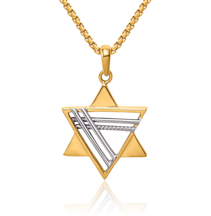 14K Solid Two Tone Gold Star of David Jewish Magen Necklace Judaica Religious Chain Pendant Israel Charm