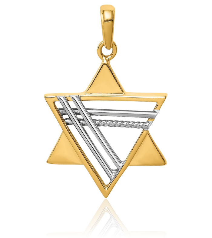 14K Solid Two Tone Gold Star of David Jewish Magen Necklace Judaica Religious Chain Pendant Israel Charm