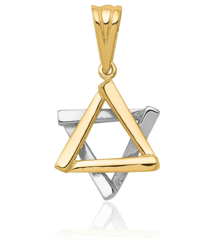 14K Solid Two Tone Gold Star of David Jewish Magen Necklace Judaica Religious Chain Pendant Israel Charm