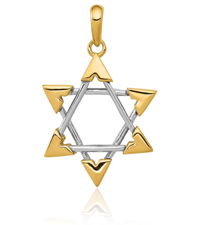 14K Solid Two Tone Gold Star of David Jewish Magen Necklace Judaica Religious Chain Pendant Israel Charm