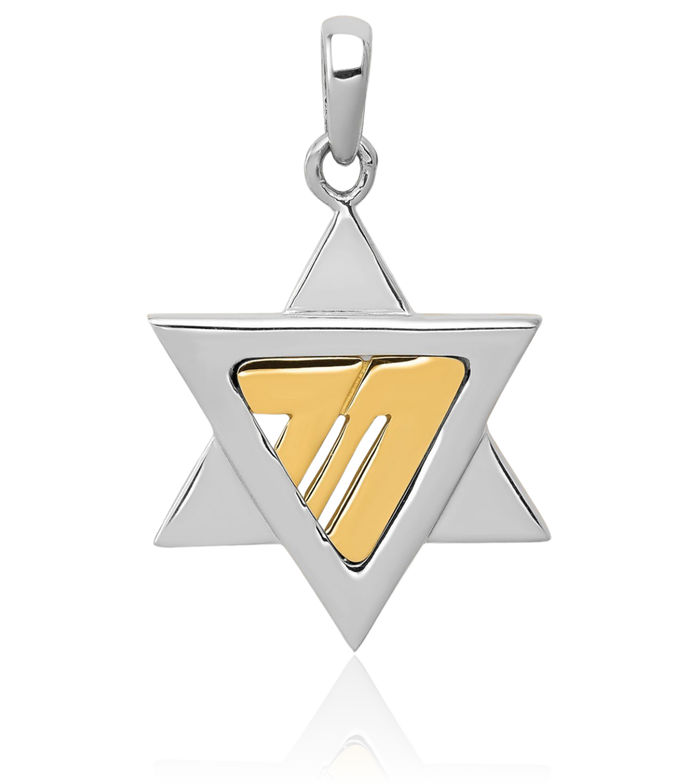 14K Solid Two Tone Gold Star of David Jewish Magen Necklace Judaica Religious Chain Pendant Israel Charm