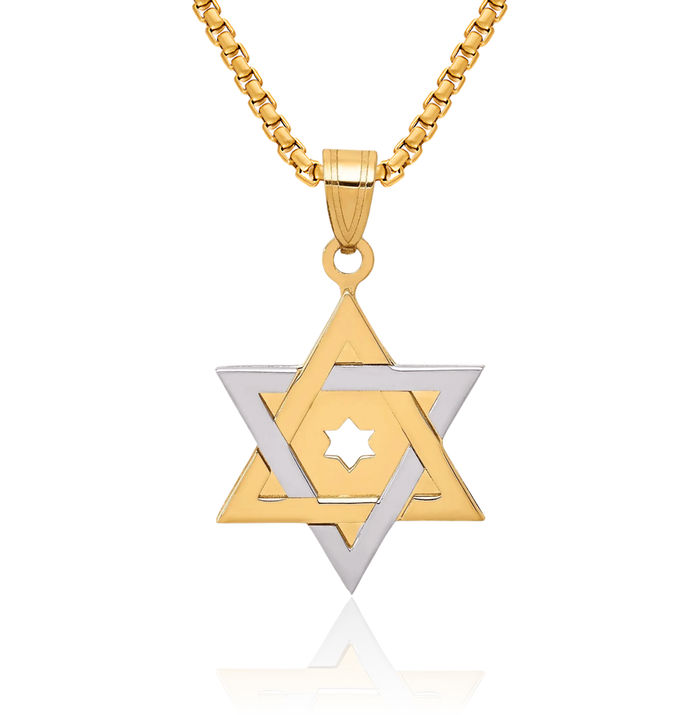 14K Solid Two Tone Gold Star of David Jewish Magen Necklace Judaica Religious Chain Pendant Israel Charm