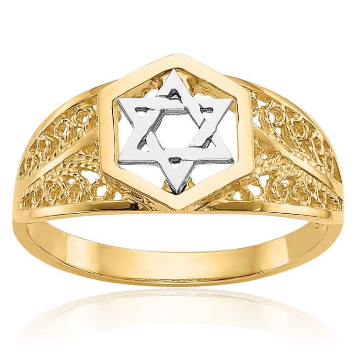 14k Two Tone Gold Star Of David Jewish Magen Ring Religious Fine Jewelry For Women Gifts For Her