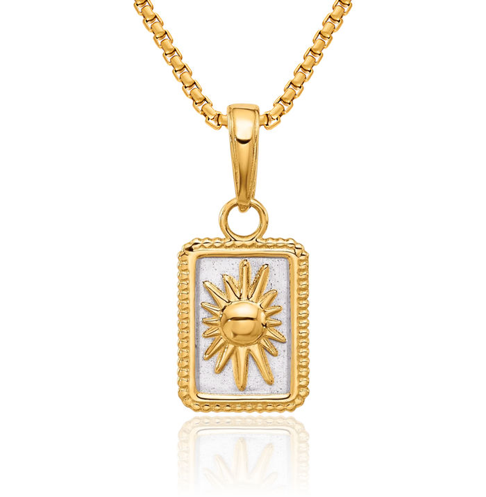 14K Solid Two Tone Yellow White Gold Sun Necklace Sunshine Pendant Sunburst Charm Celestial Jewelry