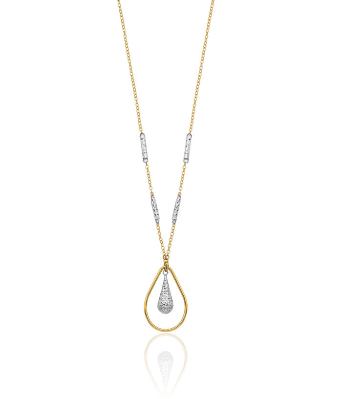 14K Solid Two Tone Gold Teardrop Chain Geometric Necklace