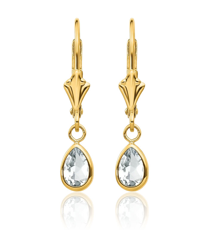14K Solid Two Tone Gold Topaz Dangle Earrings