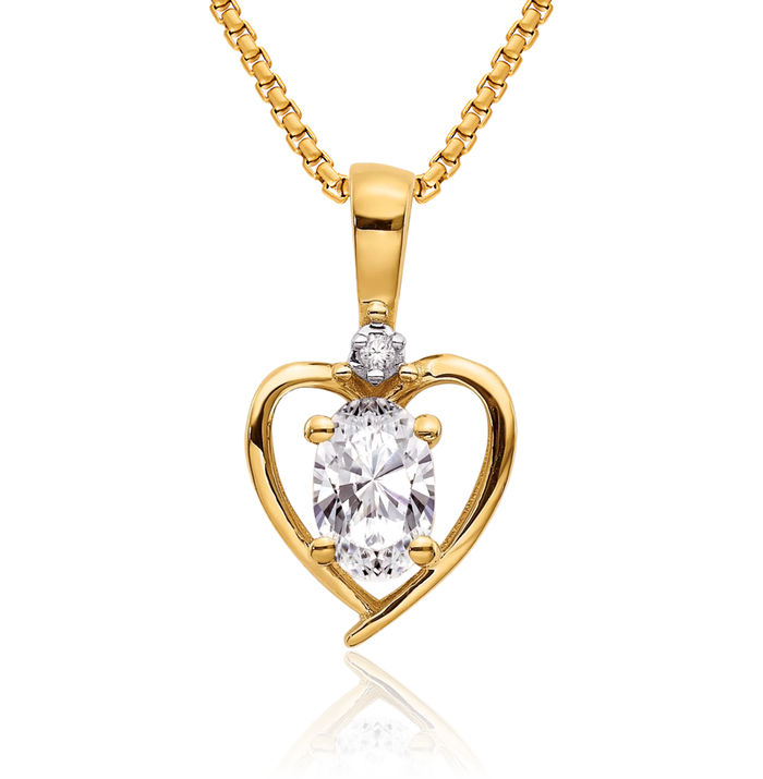 14K Solid Two Tone Yellow White Gold Topaz Diamond Heart Necklace Gemstone Pendant Charm April Birthstone Jewelry