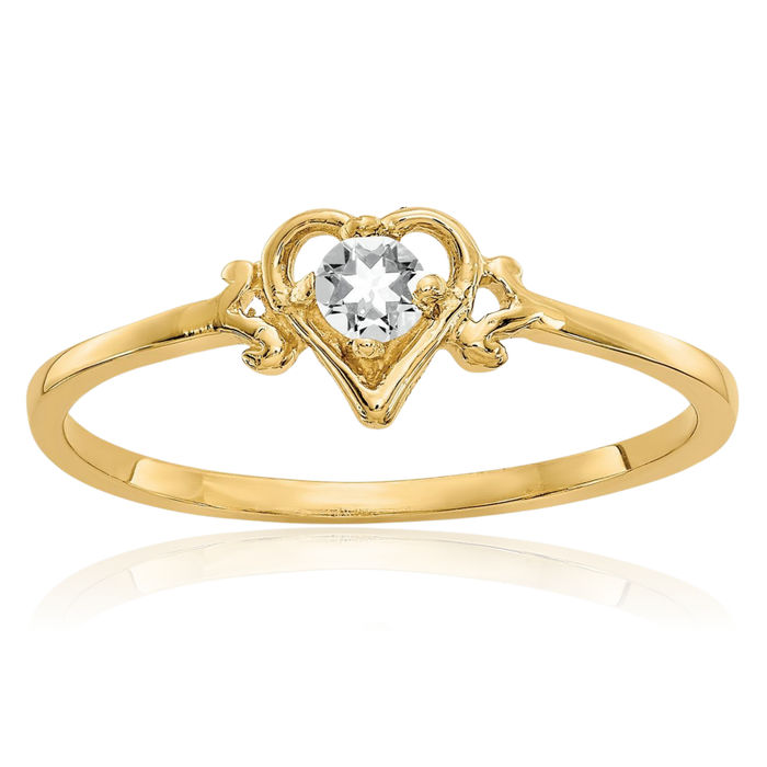 14K Solid Two Tone Yellow White Gold Topaz Heart Ring Love Band April Birthstone Jewelry