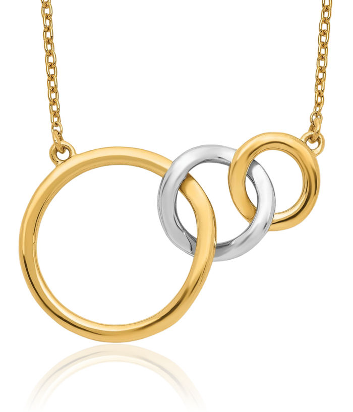 14K Solid Two Tone Gold Triple Circle Round Geometric Necklace Chain