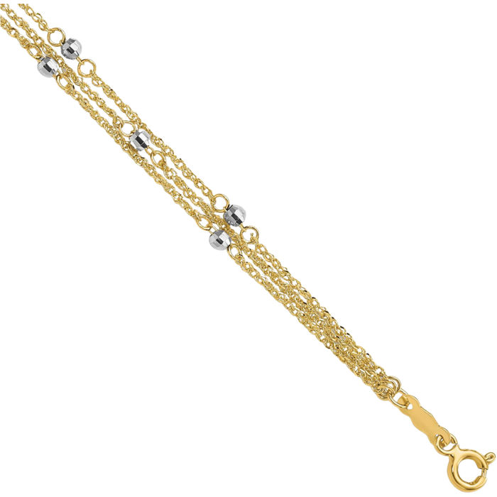 14K Solid Two Tone Gold Triple Strand Chain Bracelet