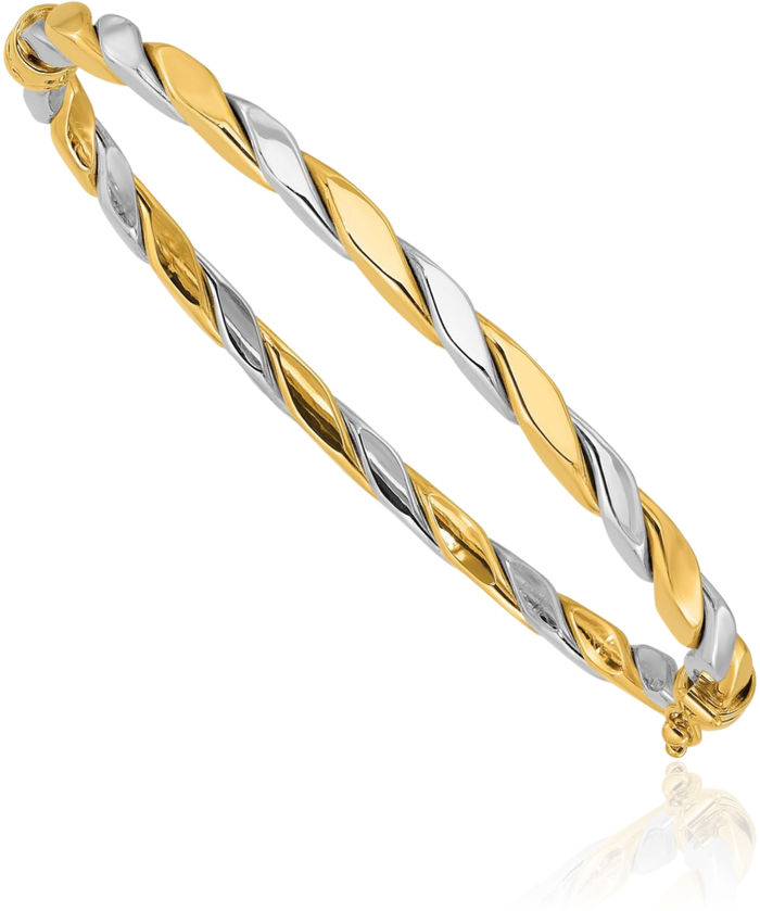 14K Solid Two Tone Gold Twisted Bangle Bracelet