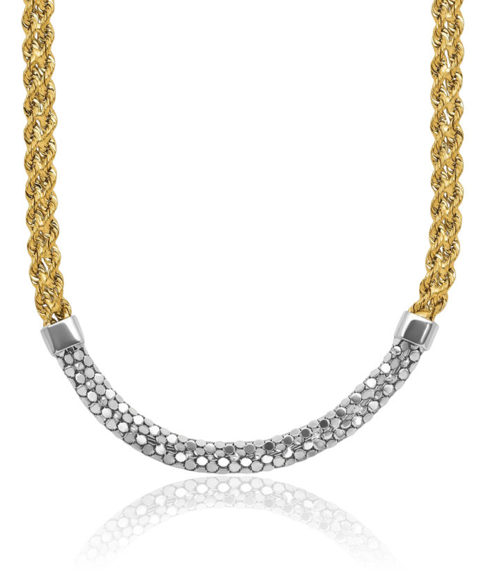 14K Solid Two Tone Yellow White Gold Twisted Chain Necklace