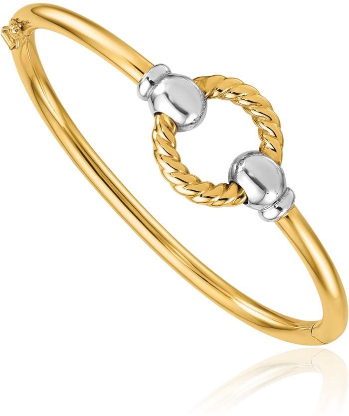 14K Solid Two Tone Gold Twisted Circle Round Bangle Bracelet
