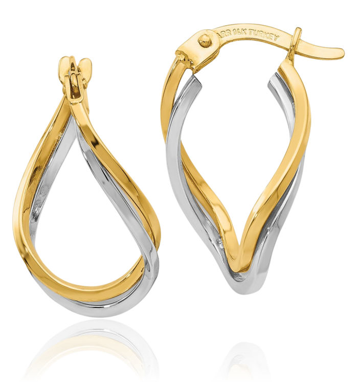 14K Solid Two Tone Gold Twisted Small Hoop Earrings