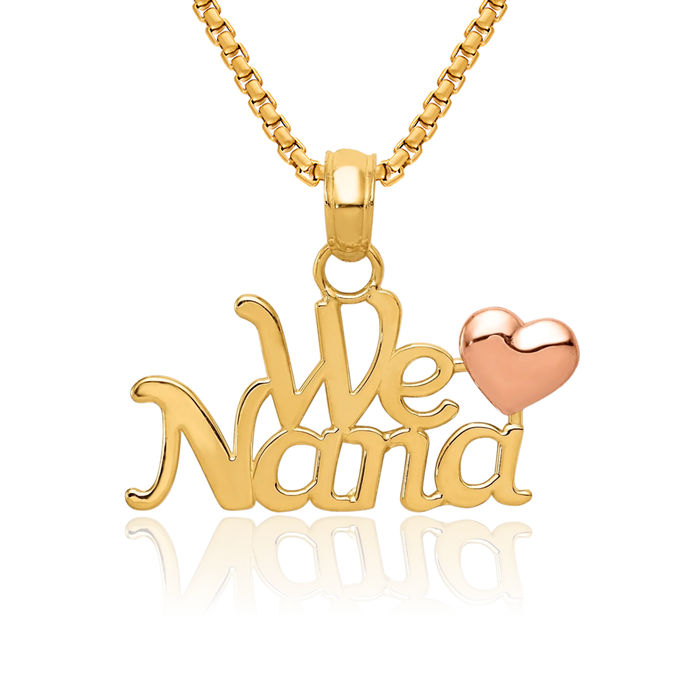 14K Solid Two Tone Gold We Love Grandma Necklace Nana Charm Grandmother Pendant