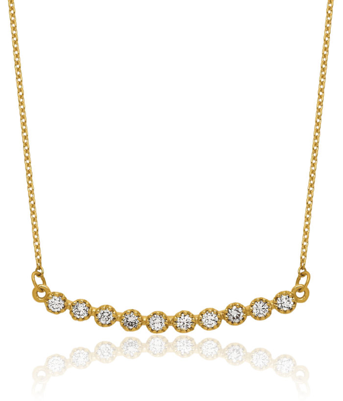 14K Solid Two Tone Gold Yellow Diamond Bar Necklace Chain