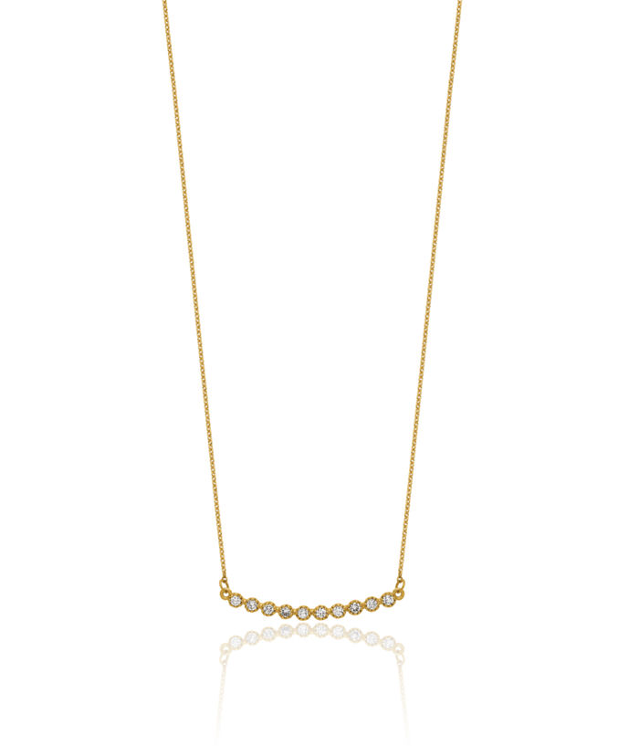 14K Solid Two Tone Gold Yellow Diamond Bar Necklace Chain