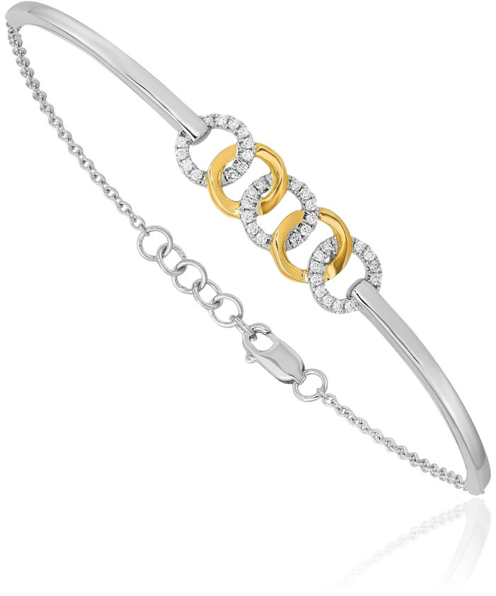 14K Solid Two Tone Gold Yellow Diamond Circle Round Bar Tennis Bracelet