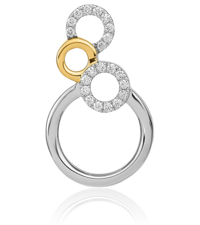 14K Solid Two Tone Gold Yellow Diamond Circle Round Floating Chain Slide Pendant Necklace Charm