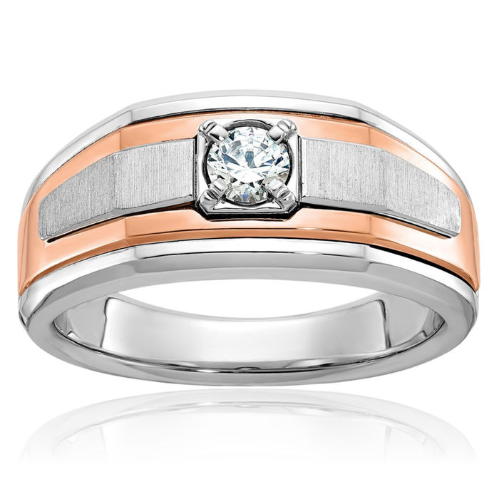 14K Solid Two Tone White Rose Pink Gold Mens Diamond Ring