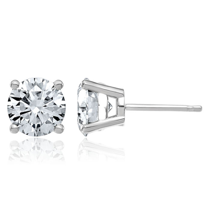 14K Solid W Gold 7mm Round Solitaire Moissanite Stud Earrings