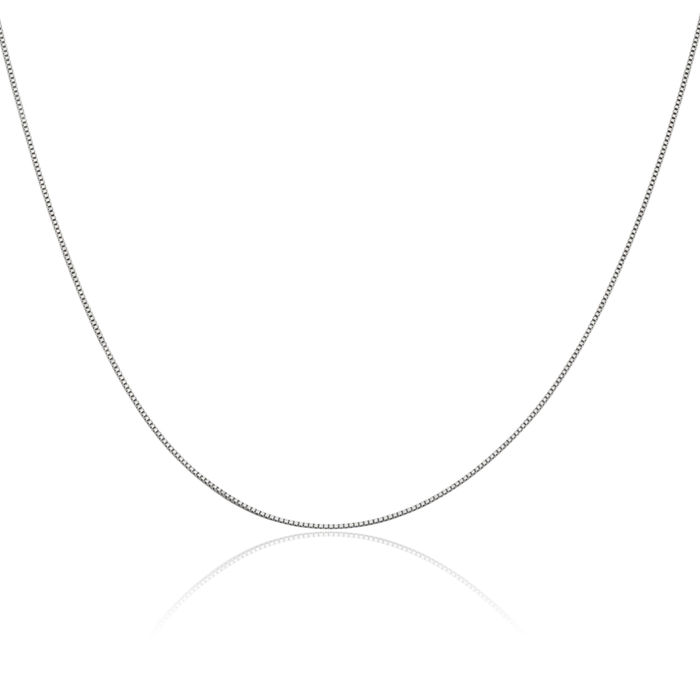 14K Solid White Gold 0.5mm Box Link Chain Necklace