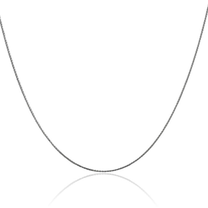 14K Solid White Gold 0.65mm Spiga Wheat Link Chain Necklace