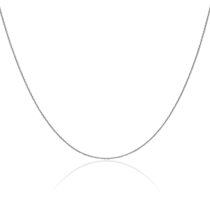 14K Solid White Gold 0.65mm Round Cable Rolo Link Chain Belcher Necklace