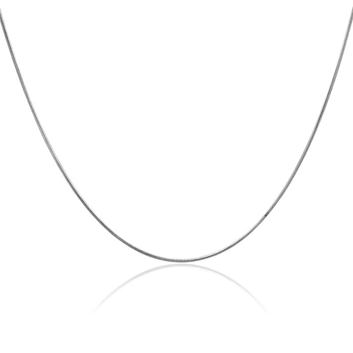 14K Solid White Gold 0.6mm Round Cubetto Omega Snake Chain Herringbone Necklace