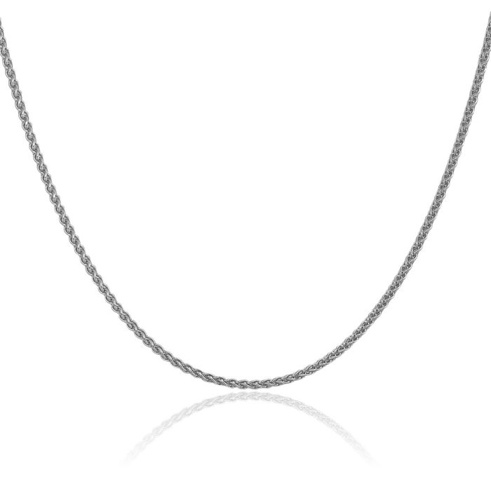 14K Solid White Gold 0.85mm Spiga Wheat Link Chain Necklace