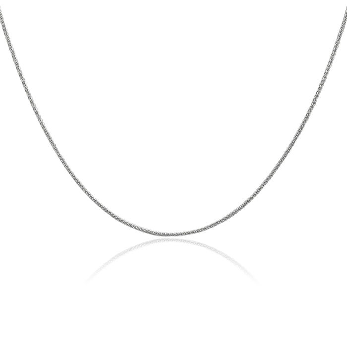 14K Solid White Gold 0.85mm Spiga Wheat Link Chain Necklace