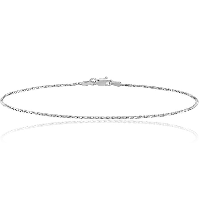 14K Solid White Gold 0.8mm Parisian Spiga Wheat Link Chain Anklet Summer Beach Foot Ankle Bracelet