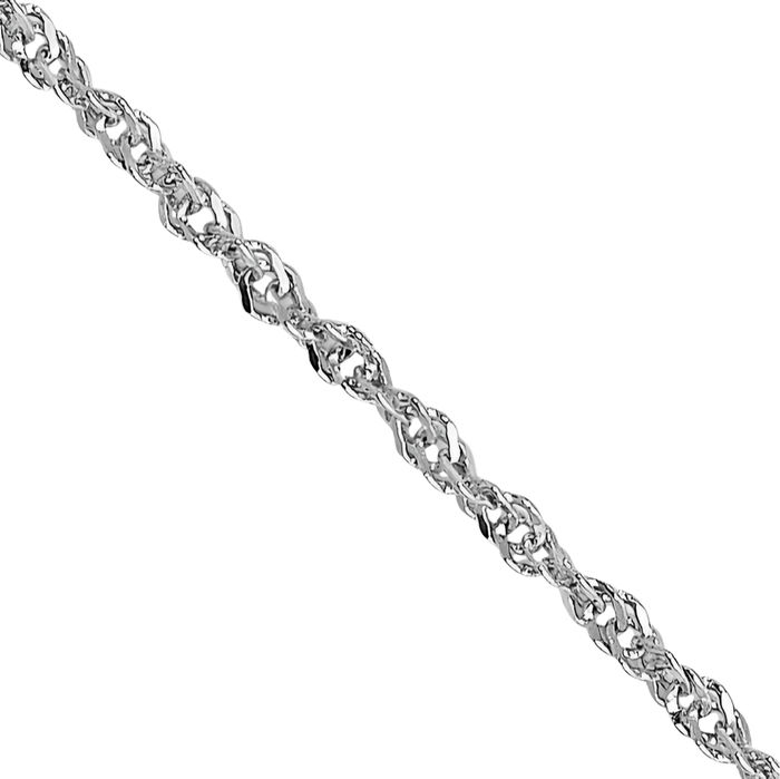 14K Solid White Gold 0.8mm Sparkle Singapore Chain Necklace