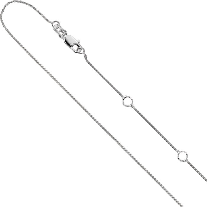 14K Solid White Gold 0.8mm Spiga Wheat Link Adjustable Chain Necklace