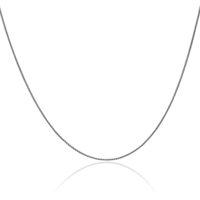 14K Solid White Gold 0.8mm Spiga Wheat Link Chain Necklace