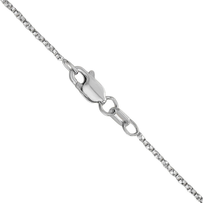 14K Solid White Gold 0.95mm Twisted Box Link Chain Necklace