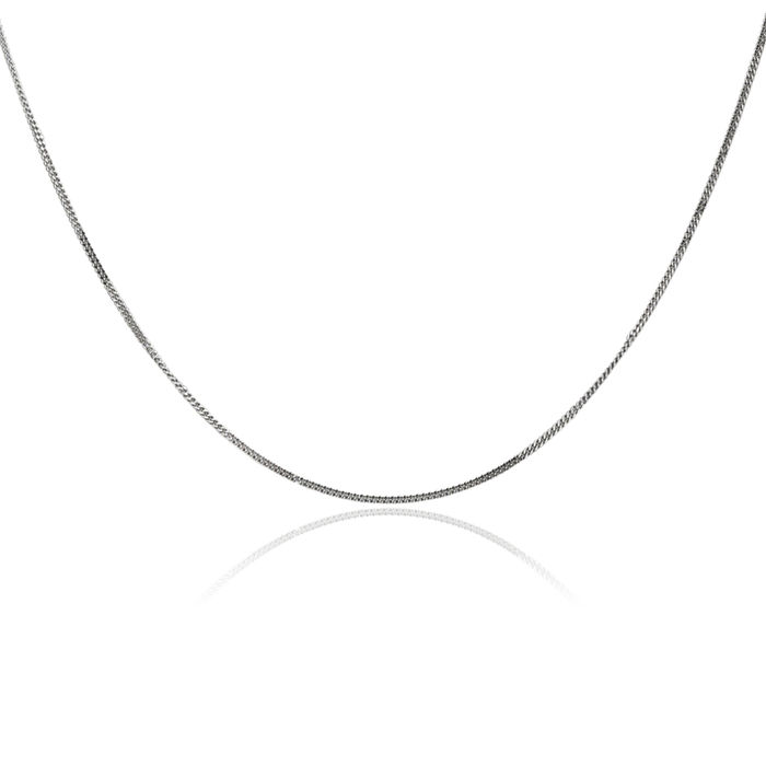 14K Solid White Gold 0.9mm Curb Link Chain Necklace