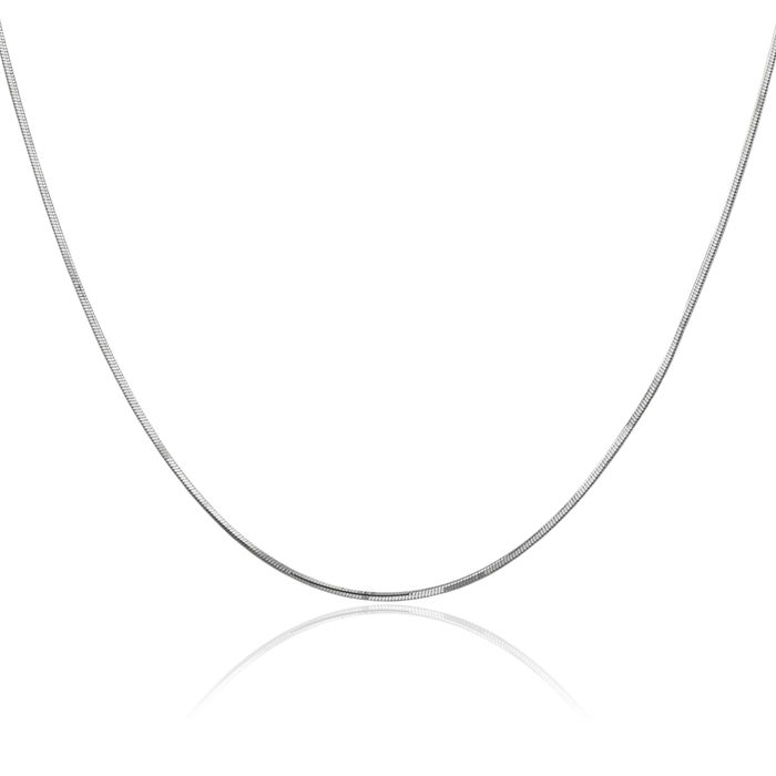 14K Solid White Gold 0.9mm Octagonal Cubetto Omega Snake Chain Herringbone Necklace