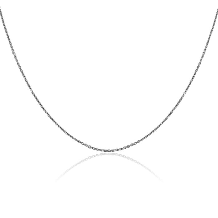 14K Solid White Gold 0.9mm Round Cable Rolo Link Chain Belcher Necklace