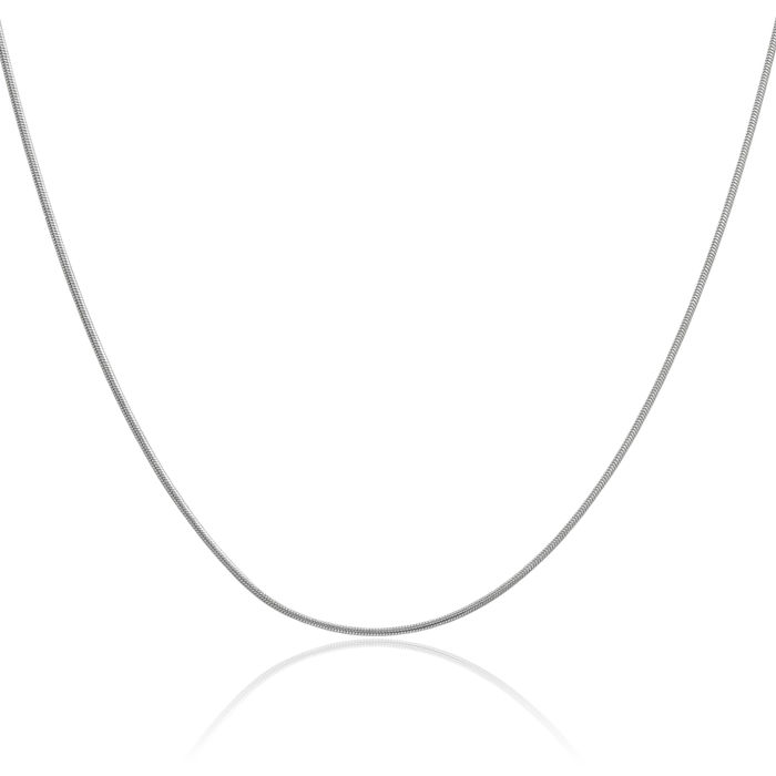 14K Solid White Gold 1mm Round Cubetto Omega Snake Chain Herringbone Necklace