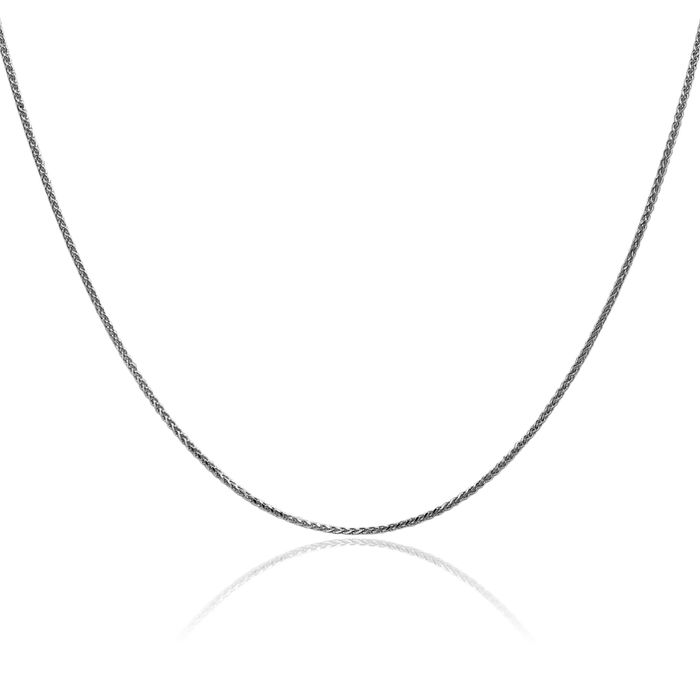 14K Solid White Gold 1.05mm Spiga Wheat Link Chain Necklace