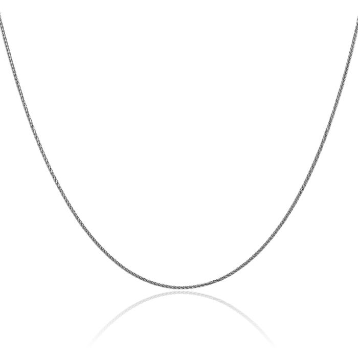 14K Solid White Gold 0.85mm Spiga Wheat Link Chain Necklace