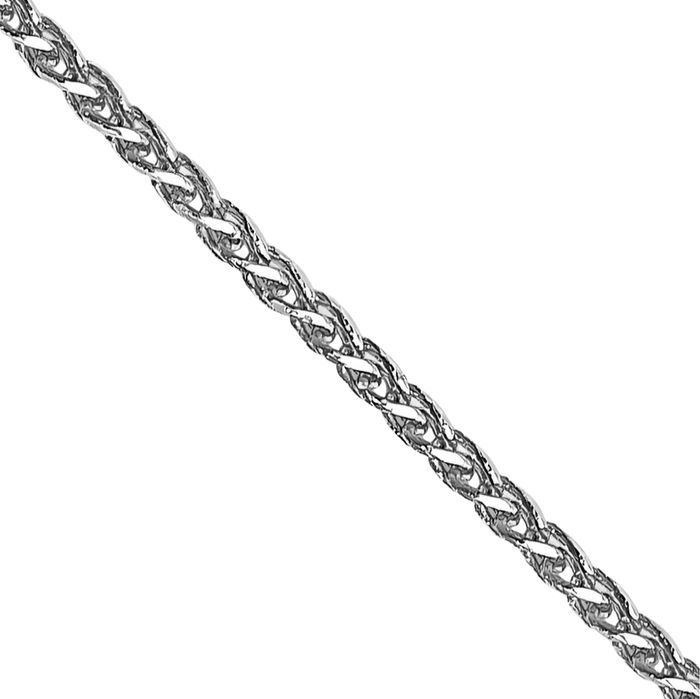 14K Solid White Gold 0.85mm Spiga Wheat Link Chain Necklace