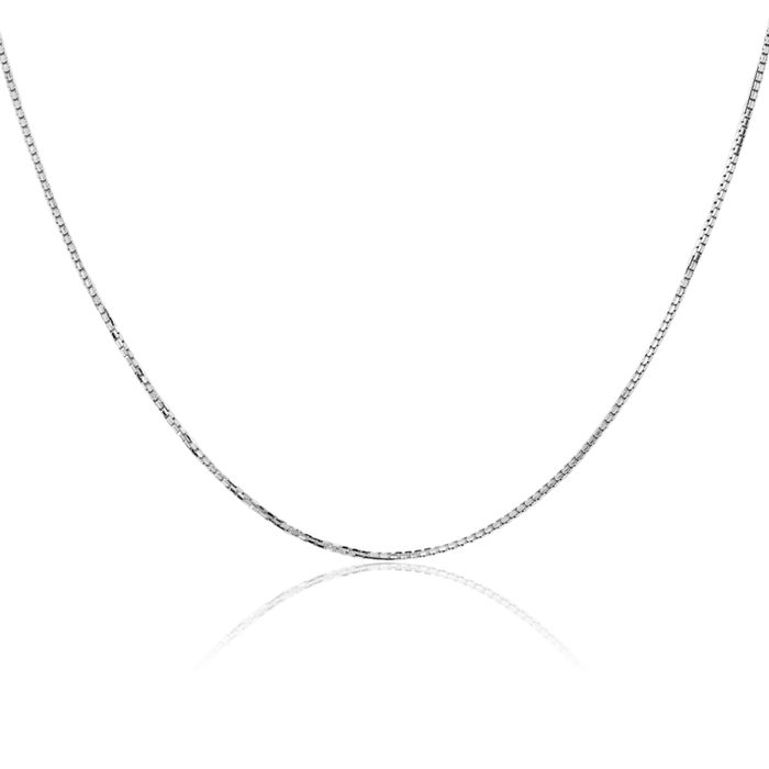 14K Solid White Gold 1.10mm Concave Box Link Chain Necklace