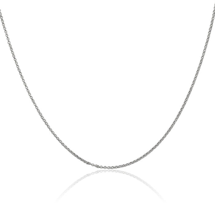 14K Solid White Gold 1.15mm Cable Rolo Link Chain Belcher Necklace