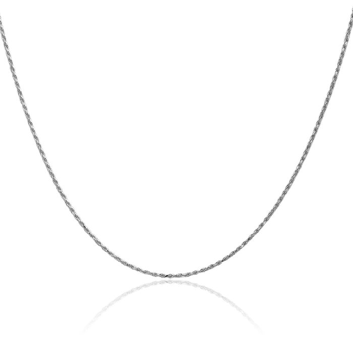 14K Solid White Gold 1.15mm Rope Chain Twisted Link Necklace