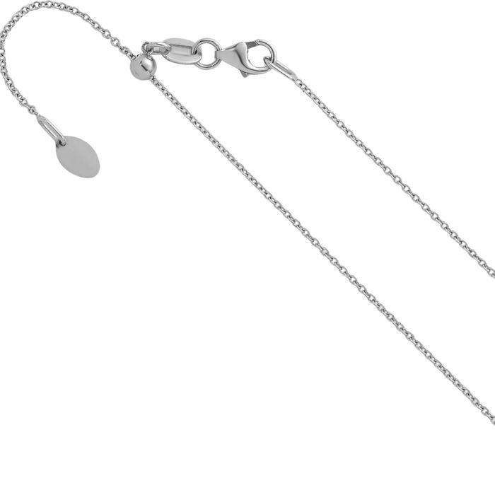 14K Solid White Gold 1.1mm Cable Adjustable Chain Necklace