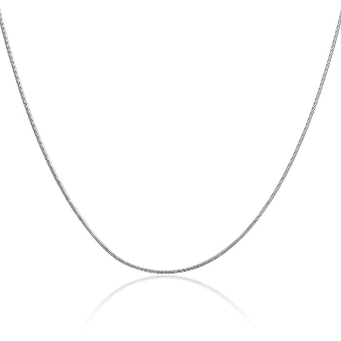 14K Solid White Gold 1.1mm Round Cubetto Omega Snake Chain Herringbone Necklace