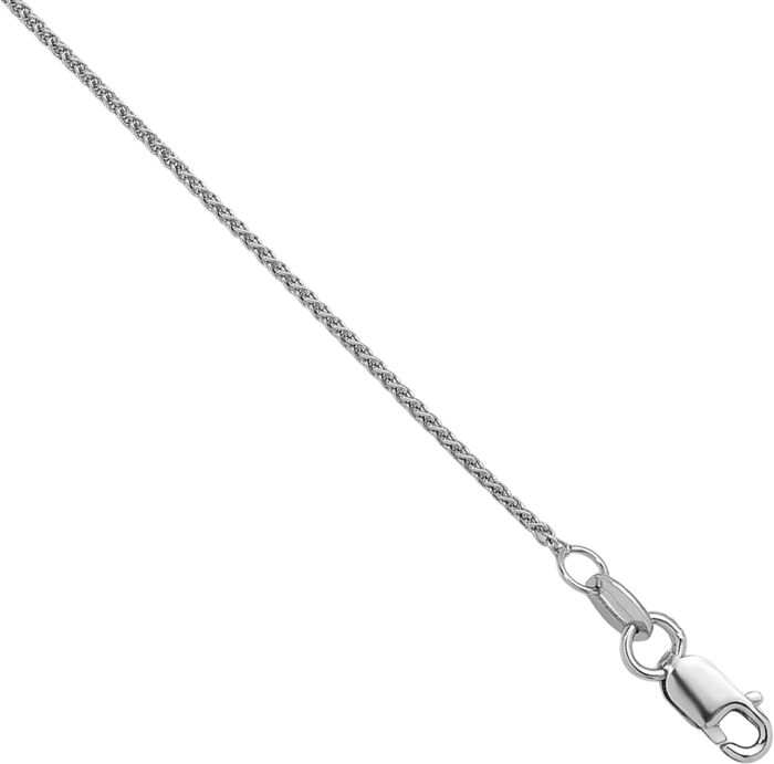 14K Solid White Gold 1.1mm Spiga Wheat Link Chain Necklace